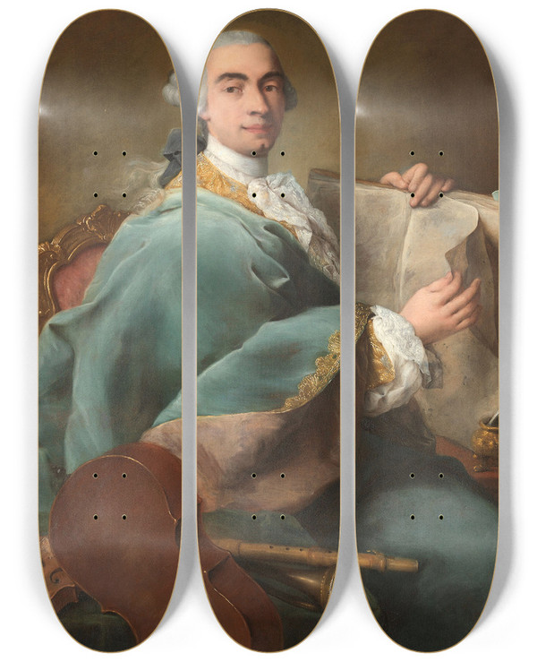 Triptych art skateboard deck of Alessandro Longhi Portrait Of A Musician by Alessandro Longhi (1733-1813)