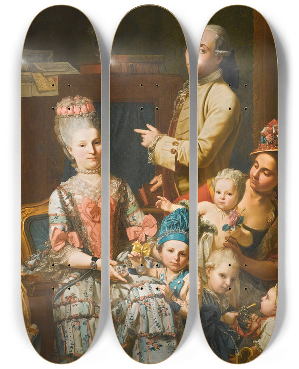 Triptych art skateboard deck of Giuseppe Baldrighi Portrait Of Antonio Ghedini And His Family by Giuseppe Baldrighi (1723-1803)