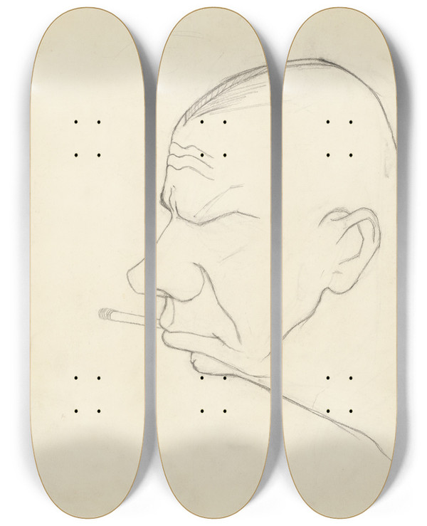 Triptych art skateboard deck of Walter K Kinstler Erich Von Stroheim by Walter K Kinstler (1895-1924)