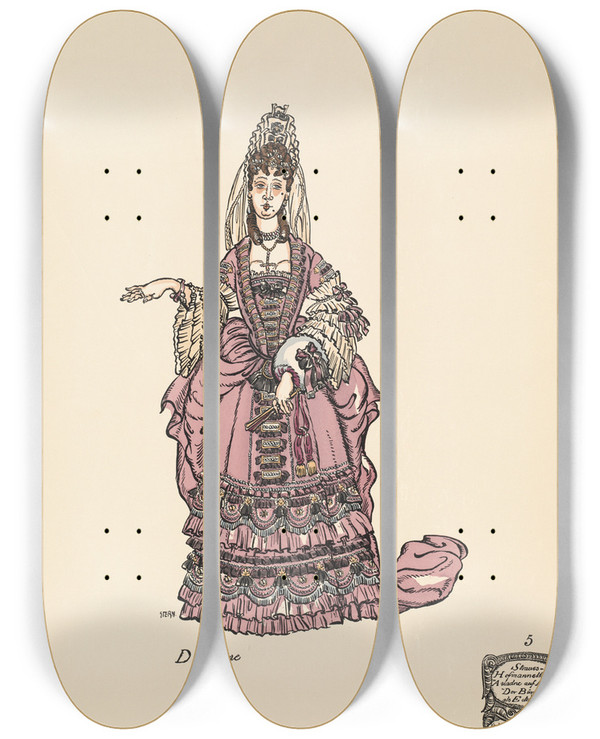 Triptych art skateboard deck of Ernst Stern Dorimene by Ernst Stern (1876-1954)