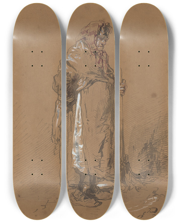 Triptych art skateboard deck of Paul Gavarni Reverie by Paul Gavarni (1804-1866)