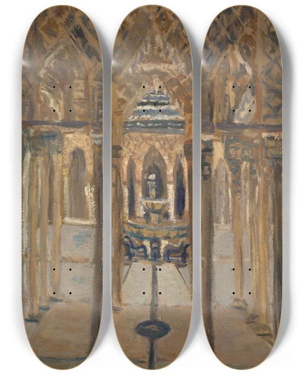 Triptych art skateboard deck of Ernst Schiess Lwenhof Der Alhambra by Ernst Schiess (1872-1919)