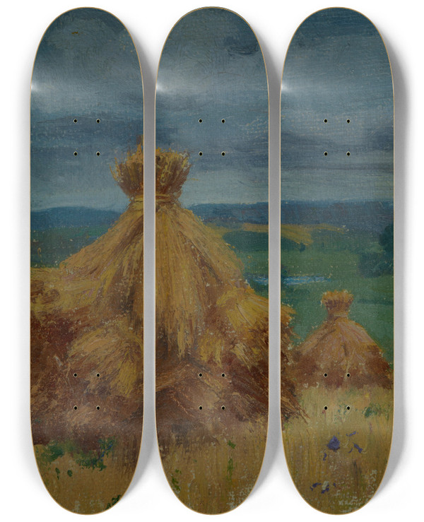 Triptych art skateboard deck of Ambroy Sabatowski Cloudy Day by Ambrozy Sabatowski (1871-1920)
