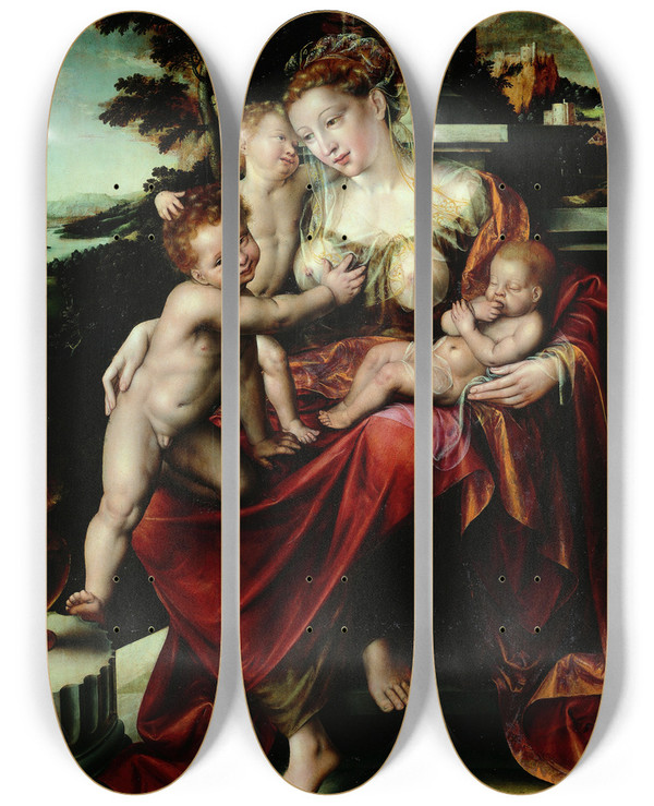 Triptych art skateboard deck of Jan Massijs Charity by Jan Massijs (1510-1575)