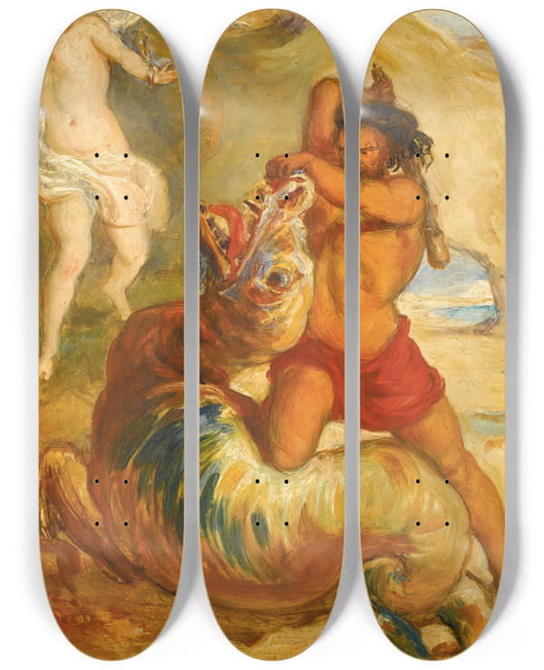 Triptych art skateboard deck of Sir John Everett Millais Perseussaving Andromeda by Sir John Everett Millais (1829-1896)