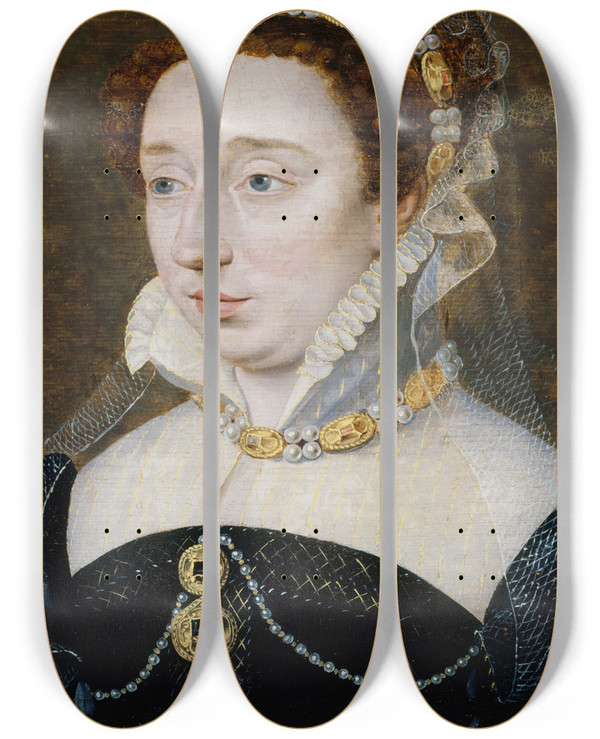 Triptych art skateboard deck of Franois Clouet Portrait De Diane De France Duchesse Dangoulme 15381619 Fille Lgitime Dhenri Ii by Francois Clouet (1536-1572)