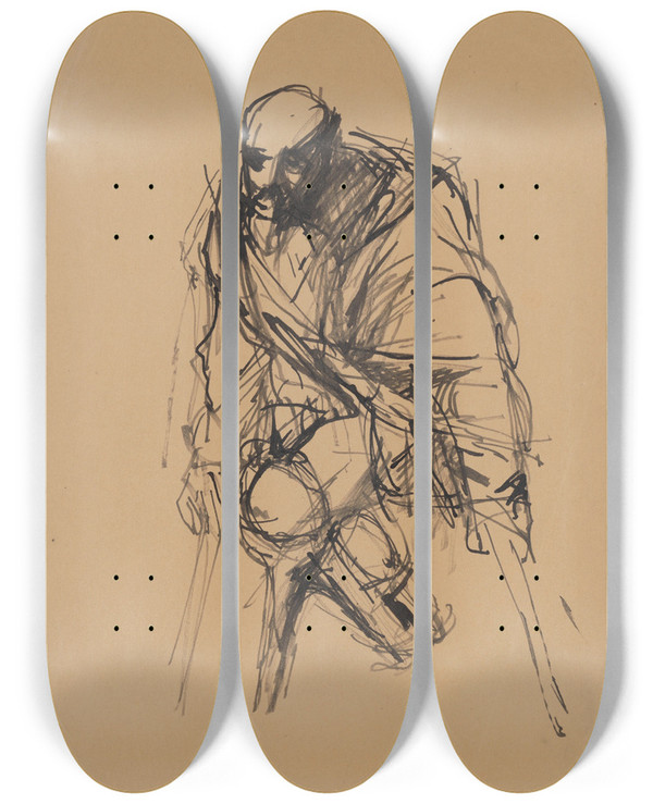 Triptych art skateboard deck of Jn Novk Cripple_1 by Jan Novak (1921-1944)