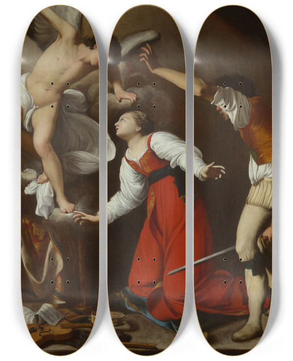 Triptych art skateboard deck of Carlo Saraceni The Martyrdom Of St Cecilia by Carlo Saraceni (1579-1620)