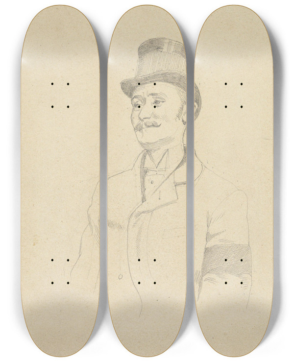 Triptych art skateboard deck of Christian Krohg Fabrikkeier Schning by Christian Krohg (1852-1925)