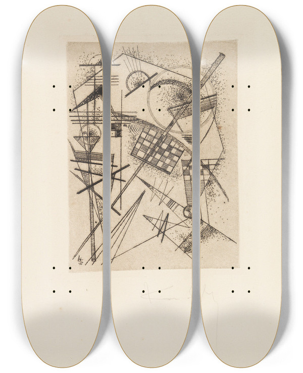 Triptych art skateboard deck of Wassily Kandinsky Radierung Fr Die Deutsche Kunstgemeinschaft by Wassily Kandinsky (1866-1944)