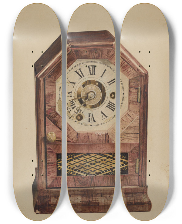 Triptych art skateboard deck of J Herman Mccollum Seth Thomas Clock by J Herman Mccollum