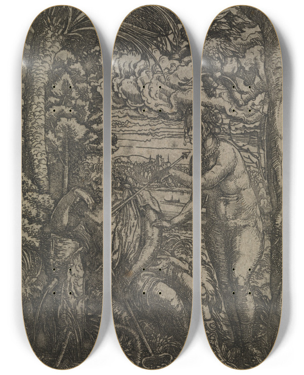 Triptych art skateboard deck of Hans Burgkmair The Elder Venus Og Merkur by Hans Burgkmair The Elder (1473-1531)