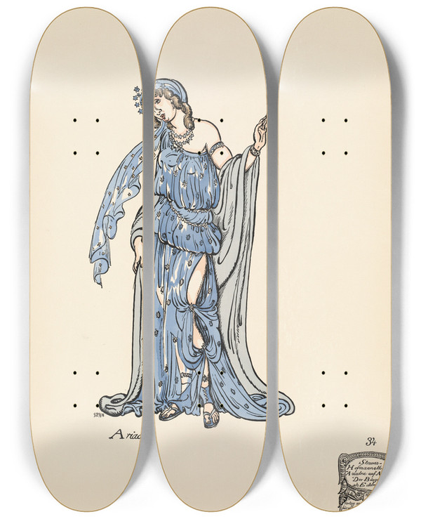Triptych art skateboard deck of Ernst Stern Ariadne by Ernst Stern (1876-1954)