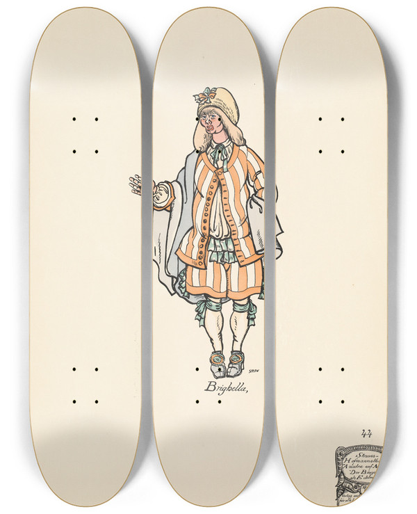 Triptych art skateboard deck of Ernst Stern Brighella by Ernst Stern (1876-1954)