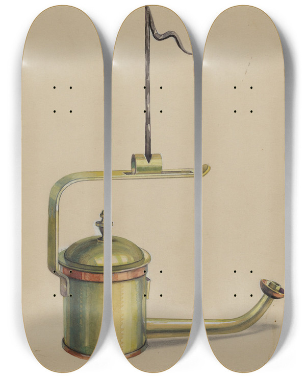 Triptych art skateboard deck of Charles Caseau Lamp_2 by Charles Caseau (1880)