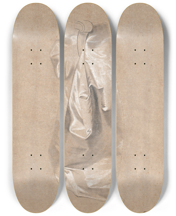 Triptych art skateboard deck of Jens Juel Studie Af En Silkenederdel by Jens Juel (1745-1802)