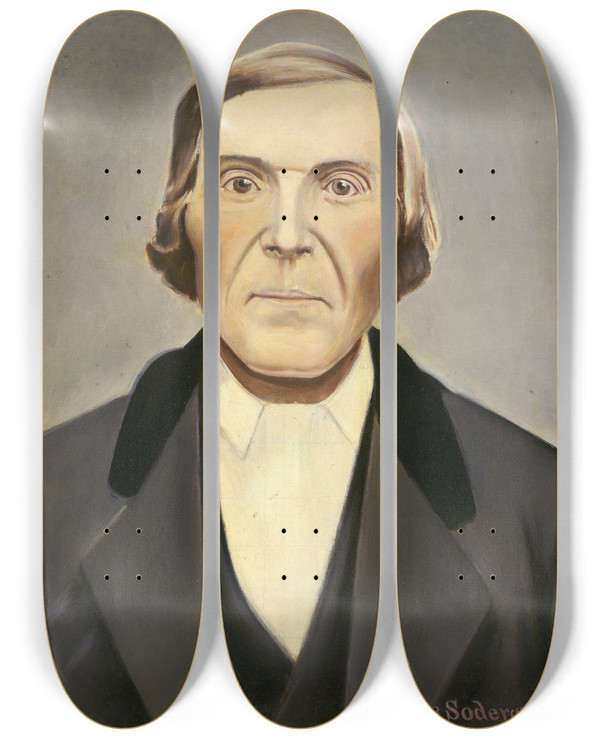 Triptych art skateboard deck of Orrie Mccombs Lars Soderquist After Olof Krans by Orrie Mccombs