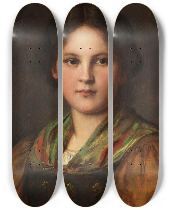 Triptych art skateboard deck of Franz Von Defregger Bauerndirndl by Franz Von Defregger (1835-1921)