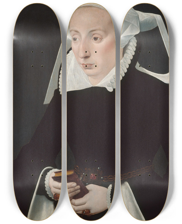 Triptych art skateboard deck of Barthel Bruyn The Younger Portrait Of A Woman With A Prayer Book by Barthel Bruyn the Younger (1493-1555)