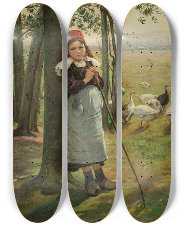 Triptych art skateboard deck of Vclav Brok Goose Girl by Vaclav Brozik (1851-1901)