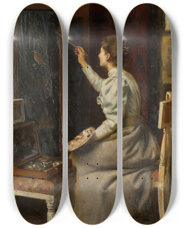Triptych art skateboard deck of Emanuel Lindgren I Ateljn by Emanuel Lindgren (1866-1940)
