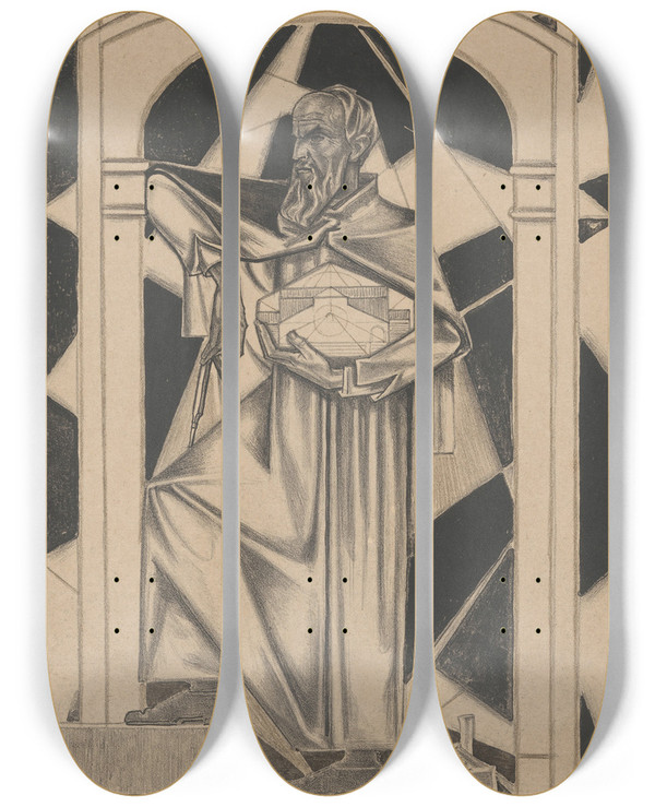 Triptych art skateboard deck of Richard Nicolas Roland Holst De Bouwmeester by Richard Nicolaus Roland Holst (1868-1938)