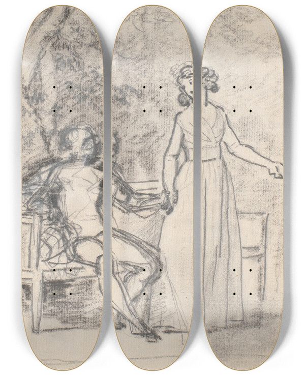 Triptych art skateboard deck of Jens Juel Kompositionsudkast Til Det Rabenske Familiebillede by Jens Juel (1745-1802)