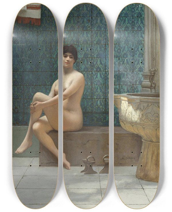 Triptych art skateboard deck of Jeanlon Grme Baigneuse La Piscine De Brousse by Jean-Lon Grme (1824-1904)