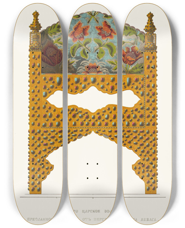 Triptych art skateboard deck of Fedor Grigoryevich Solntsev Mesto Tsarskoe Zolotoe Prislannoe V Dar Ot Persidskago Shaha Abbasa Izobrazhenie 1 by Fedor Grigoryevich Solntsev (1801-1892)