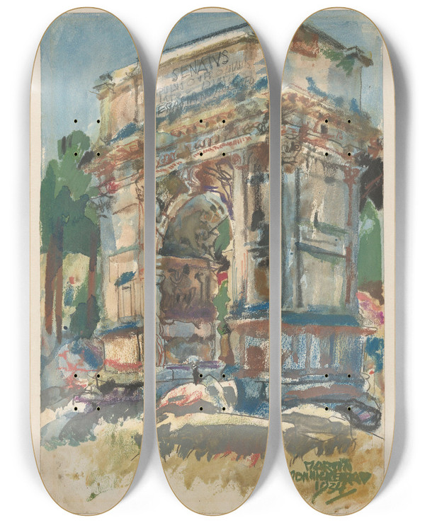 Triptych art skateboard deck of Martin Monnickendam De Boog Van Titus Rome by Martin Monnickendam (1874-1943)