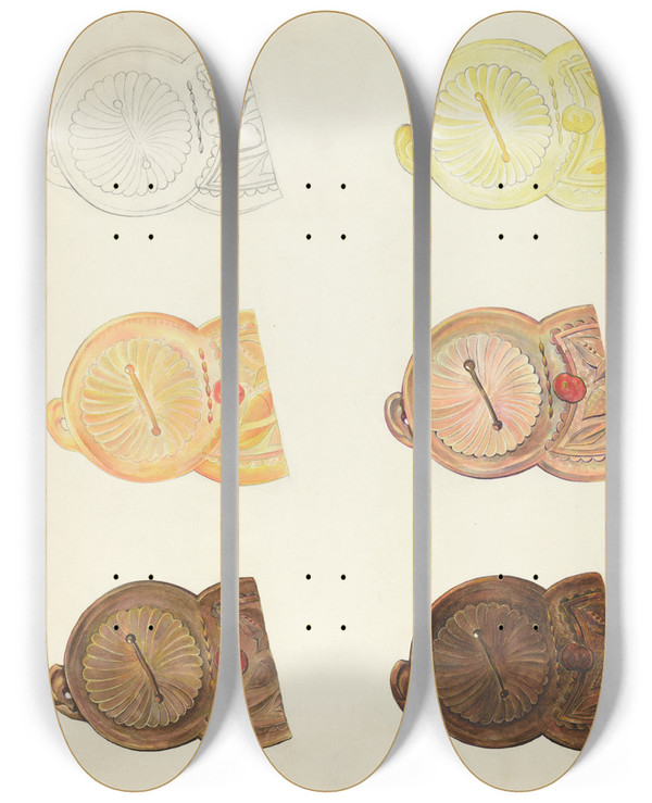 Triptych art skateboard deck of Gerald Transpota Technique Demonstration by Gerald Transpota (1898-1971)