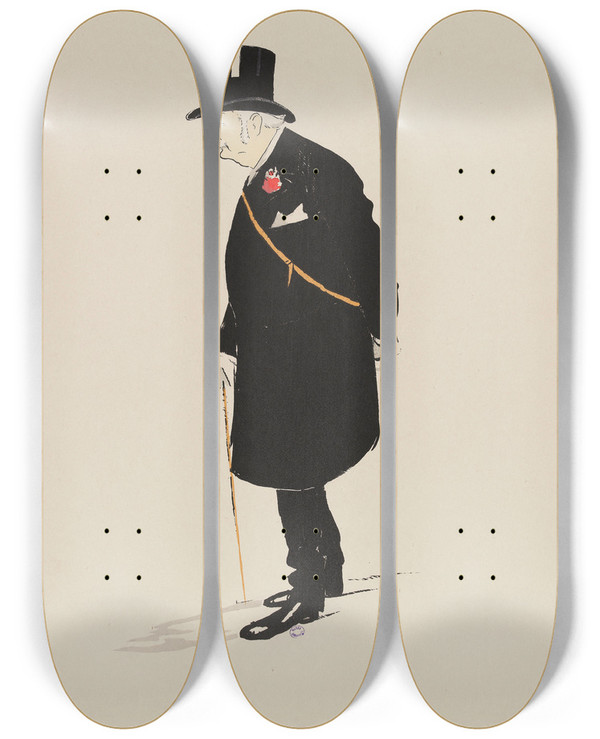 Triptych art skateboard deck of Georges Goursat Sem Le Baron Schickler by Georges Goursat (Sem) (1863-1934)