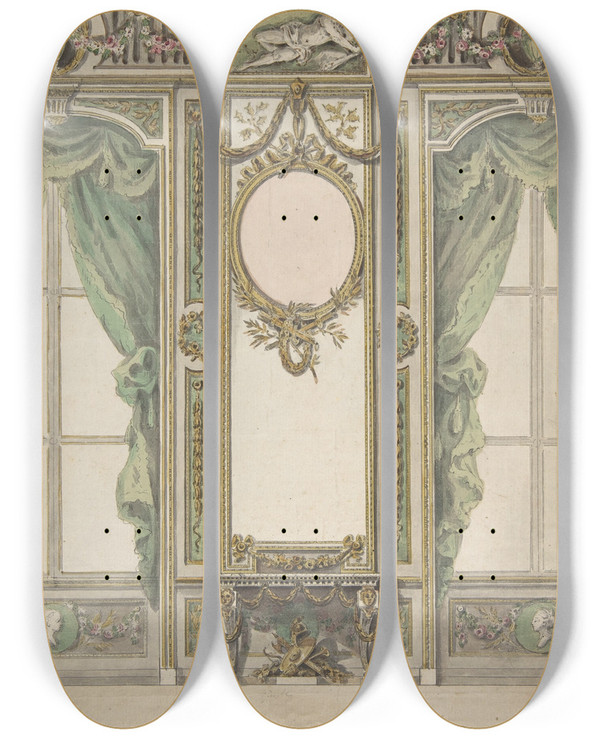 Triptych art skateboard deck of Workshop Of Leonardo Marini Design For A Palace Interior by Workshop Of Leonardo Marini (1730-1797)