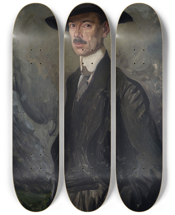 Triptych art skateboard deck of Stanisaw Lentz Portrait Of Bronisaw Kowalewski Painter by Stanislaw Lentz (1861-1920)