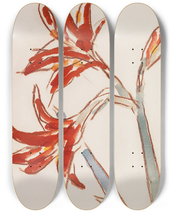 Triptych art skateboard deck of Christian Rohlfs Roter Amaryllis by Christian Rohlfs (1849-1938)