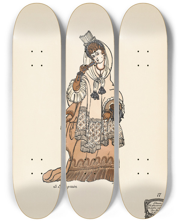 Triptych art skateboard deck of Ernst Stern Dritte Sngerin by Ernst Stern (1876-1954)