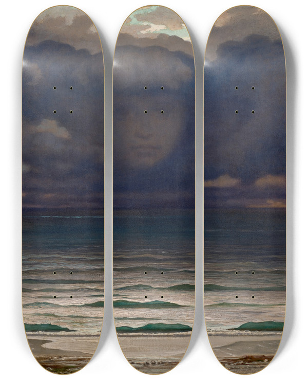 Triptych art skateboard deck of Elihu Vedder Memory by Elihu Vedder (1836-1923)