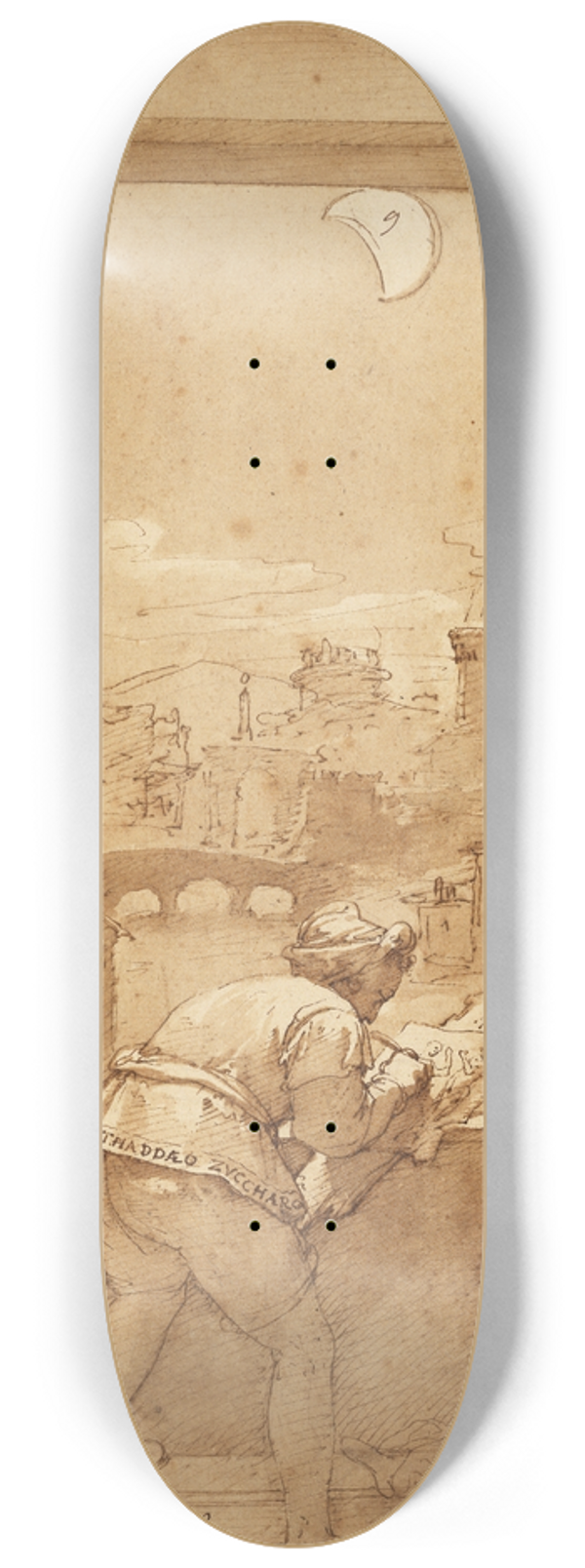 Federico Zuccaro - Taddeo Drawing by Moonlight in Calabreses House 8.25 inch art skate deck