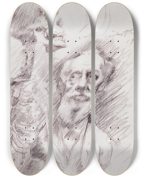 Triptych art skateboard deck of Lovis Corinth Anatomist With Skelleton by Lovis Corinth (1858-1925)
