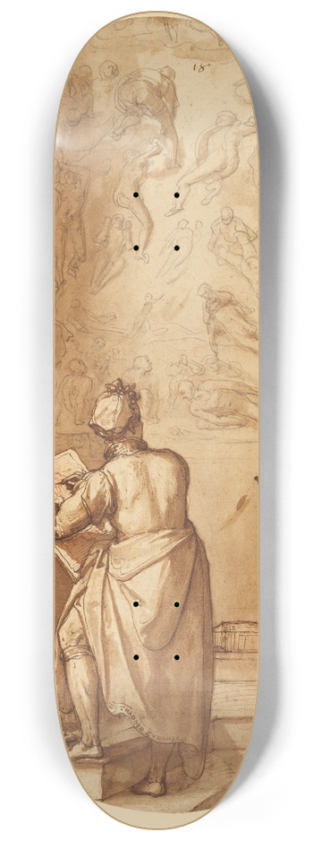 Federico Zuccaro - Taddeo in the Sistine Chapel Drawing Michelangelos Last Judgment 8.25 inch art skate deck
