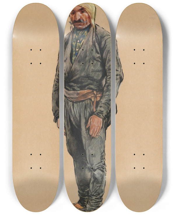 Triptych art skateboard deck of Evgeny Lanceray Trebizonian Laz by Evgeny Lanceray (1875-1946)