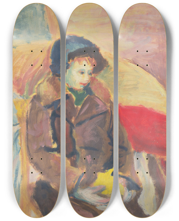 Triptych art skateboard deck of Jn Novk Seated Boy by Jan Novak (1921-1944)