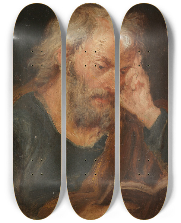 Triptych art skateboard deck of Januarius Zick Reading Apostle by Januarius Zick (1730-1797)