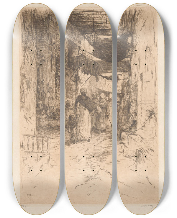 Triptych art skateboard deck of Marius Bauer Overdekte Straat In Caro by Marius Bauer (1867-1932)