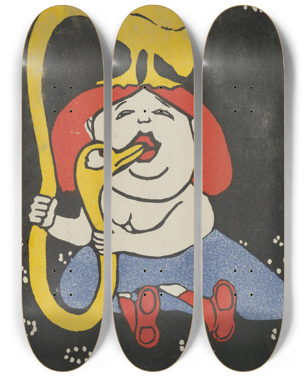 Triptych art skateboard deck of Rudolf Kalvach Leda And The Swan Leda Mit Dem Schwan by Rudolf Kalvach (1883-1932)