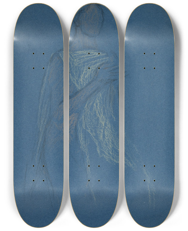 Triptych art skateboard deck of Edwin Austin Abbey Sketch Of A Woman Costume Study For A Play Iii by Edwin Austin Abbey (1852-1911)