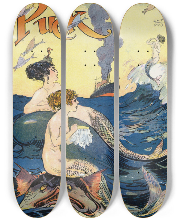 Triptych art skateboard deck of Gordon Ross An Old Acquaintance by Gordon Ross (1873-1946)