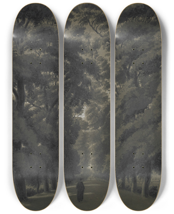 Triptych art skateboard deck of William Turner Of Oxford The Broadwalk Oxford by William Turner Of Oxford (1789-1862)