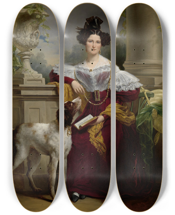 Triptych art skateboard deck of Jan Adam Kruseman Portrait Of Alida Christina Assink by Jan Adam Kruseman (1804-1862)