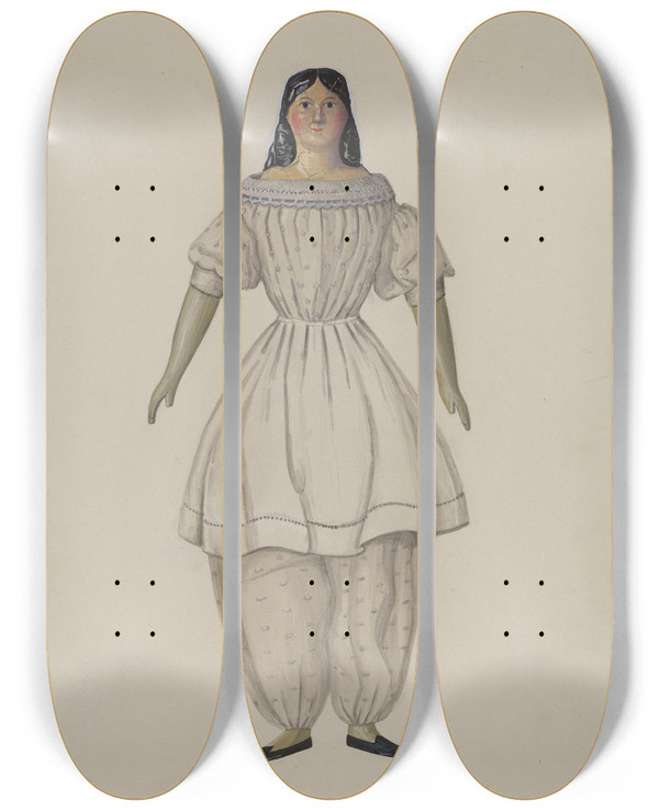 Triptych art skateboard deck of Rex F Bush Doll Martha by Rex F Bush (20-)